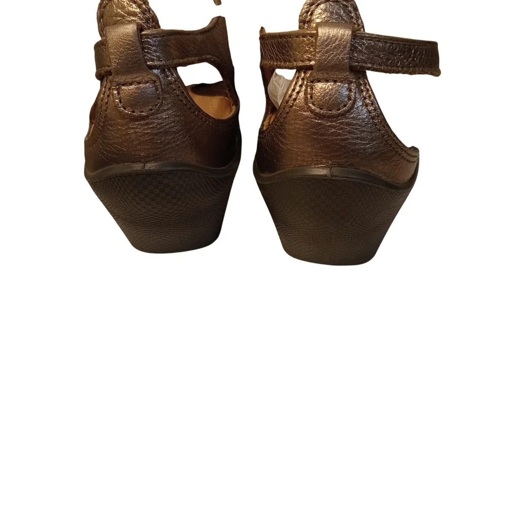 ECCO Felicia Womens Metallic Bronze TStrap Wedge Buckle Sandals Size 39 US 8-8.5